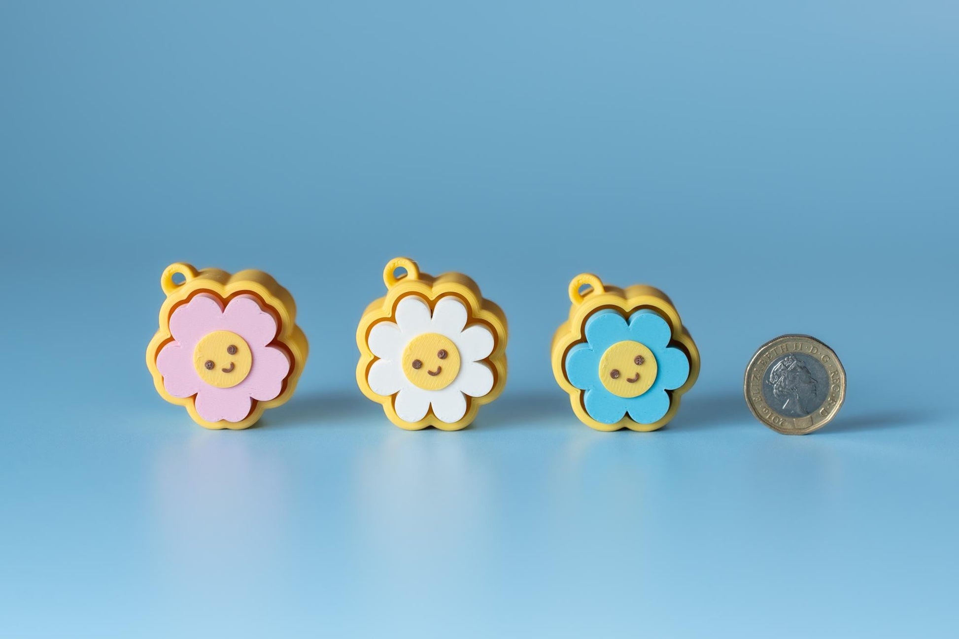 Mini Happy Flower Fidget Clickers with Wrist Strap or Keychain