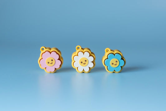 Mini Happy Flower Fidget Clickers with Wrist Strap or Keychain