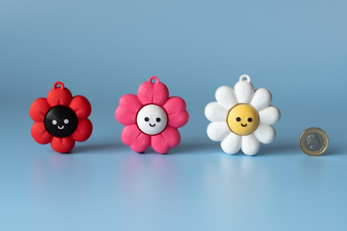 Chunky Happy Flower Fidget Clickers with Wrist Strap or Keychain