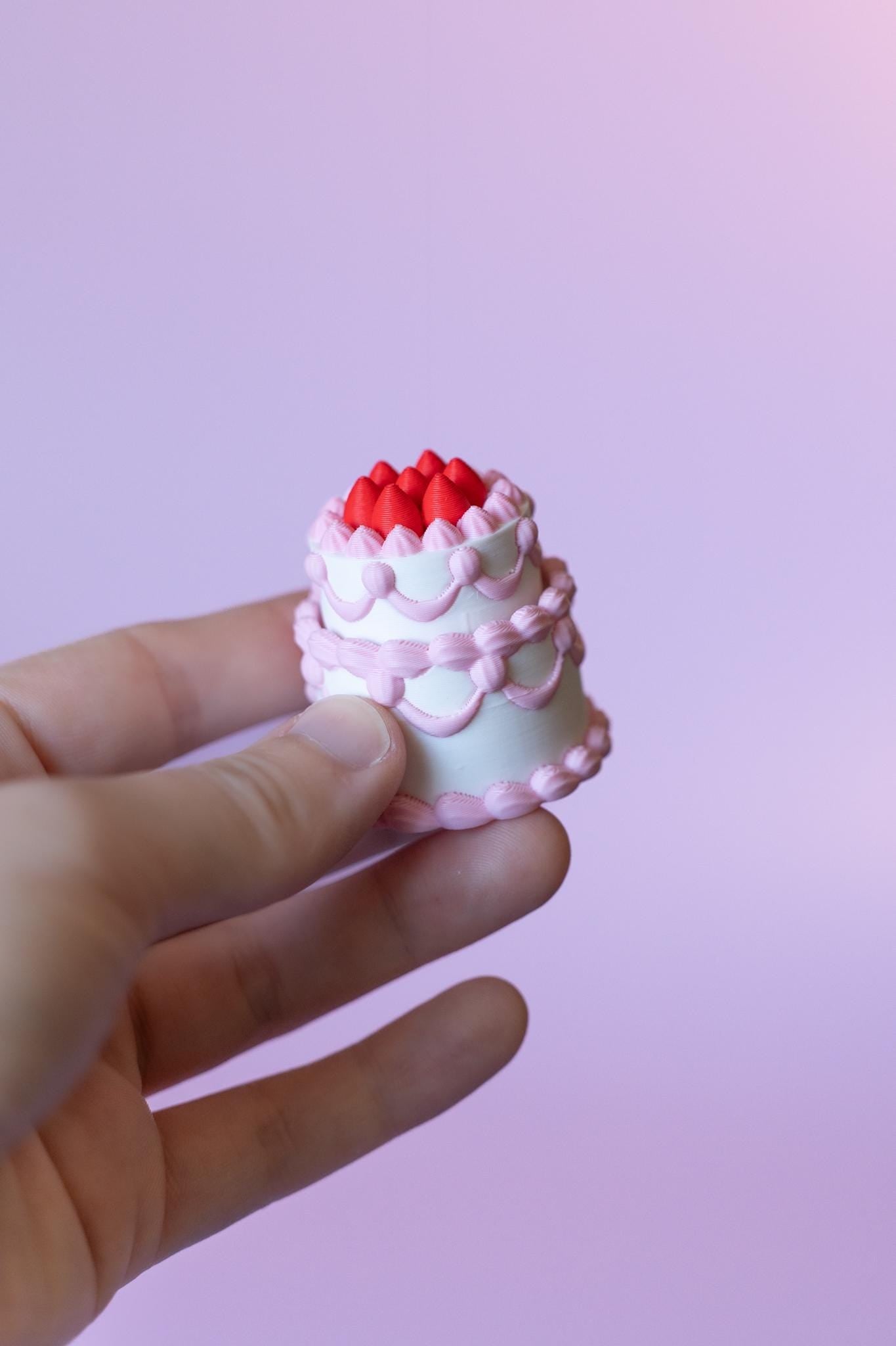 Strawberry Birthday Cake Fidget Clicker with Wrist Strap or Keychain