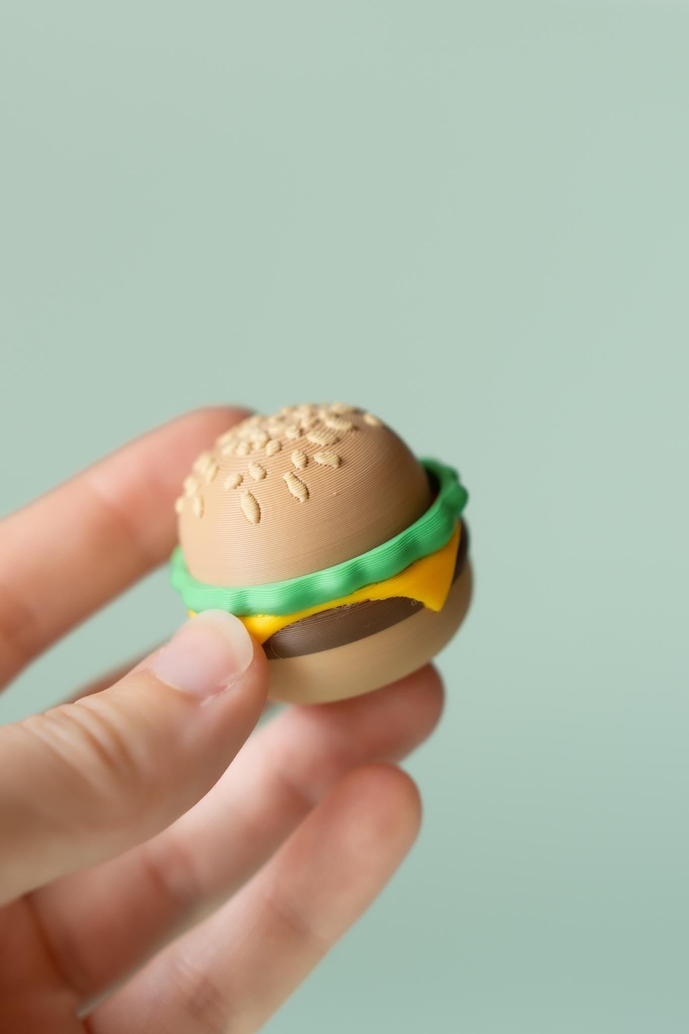 Burger Fidget Clicker with Spinning Top with Wrist Strap or Keychain