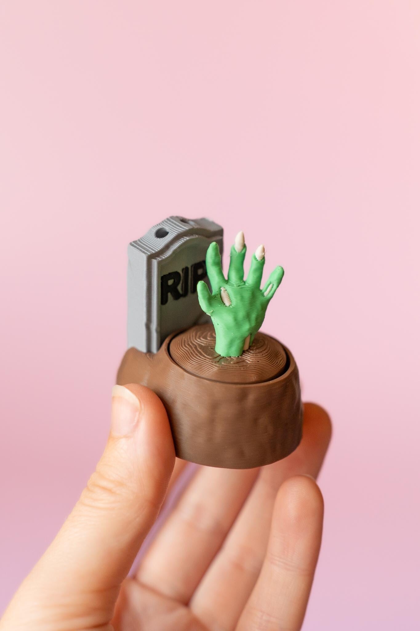 Zombie Hand in Grave Spooky Halloween Fidget Clicker with Wrist Strap or Keychain