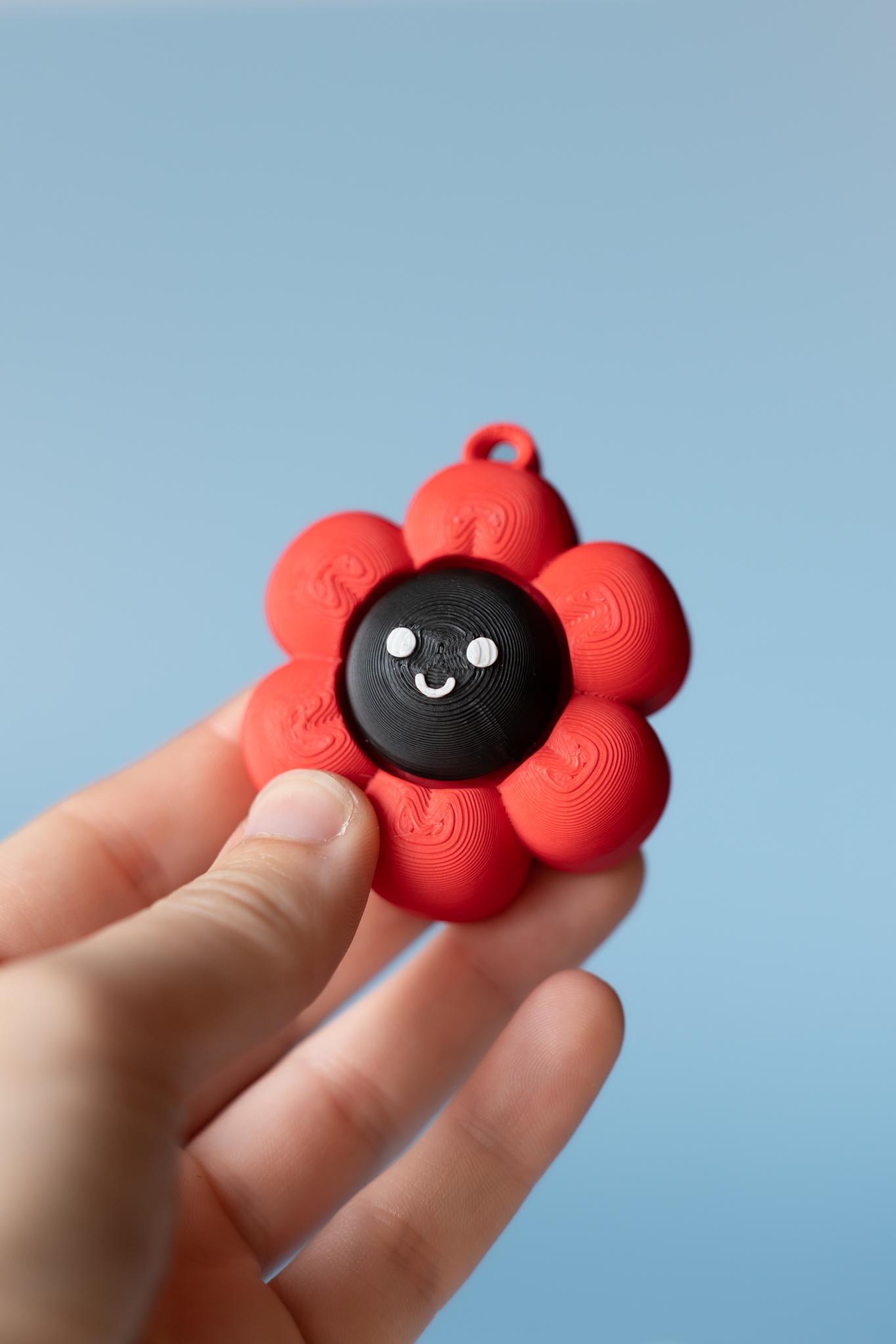 Chunky Happy Flower Fidget Clickers with Wrist Strap or Keychain