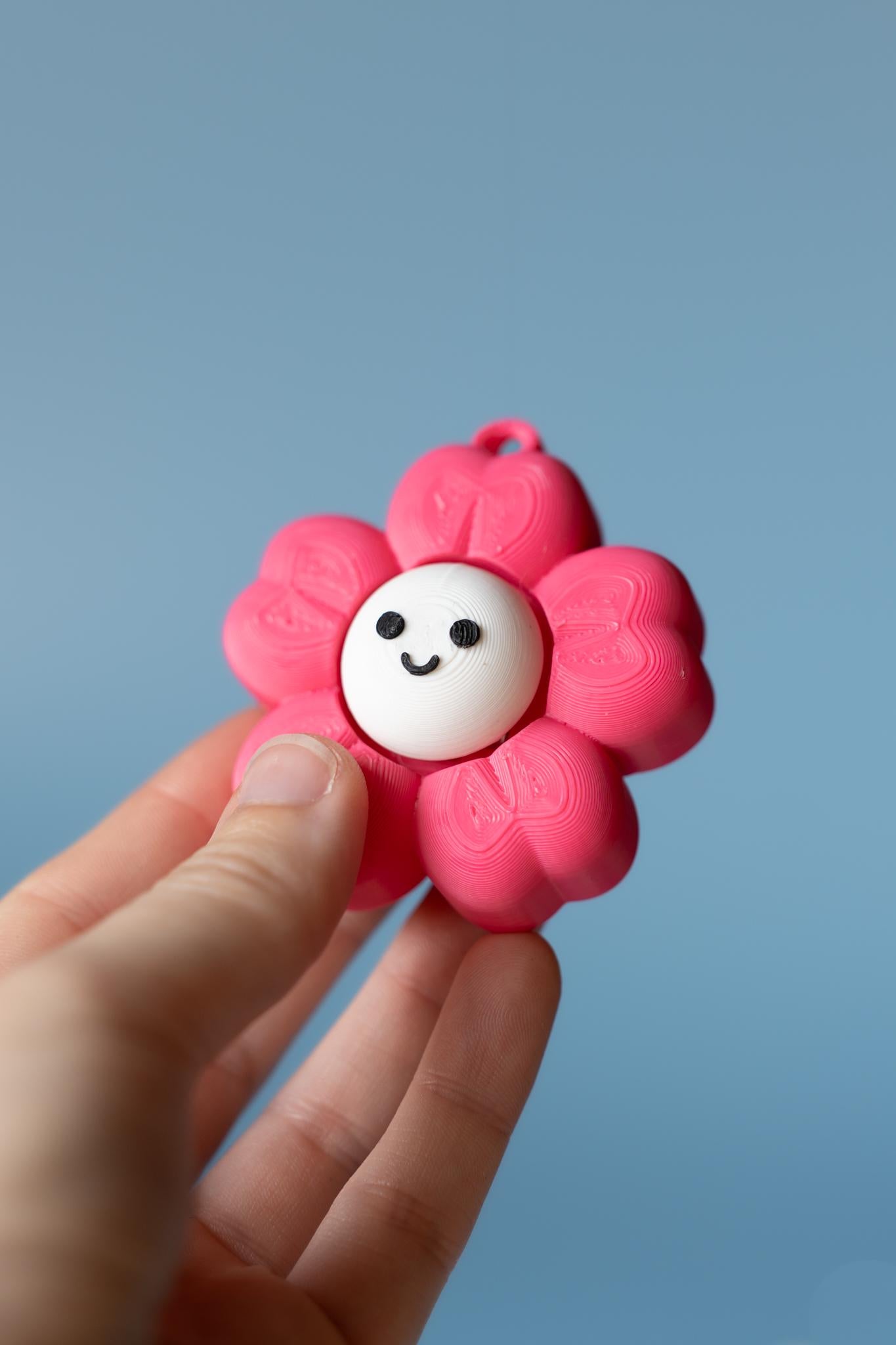 Chunky Happy Flower Fidget Clickers with Wrist Strap or Keychain