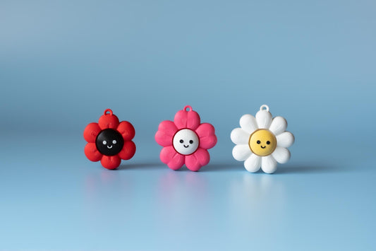 Chunky Happy Flower Fidget Clickers with Wrist Strap or Keychain