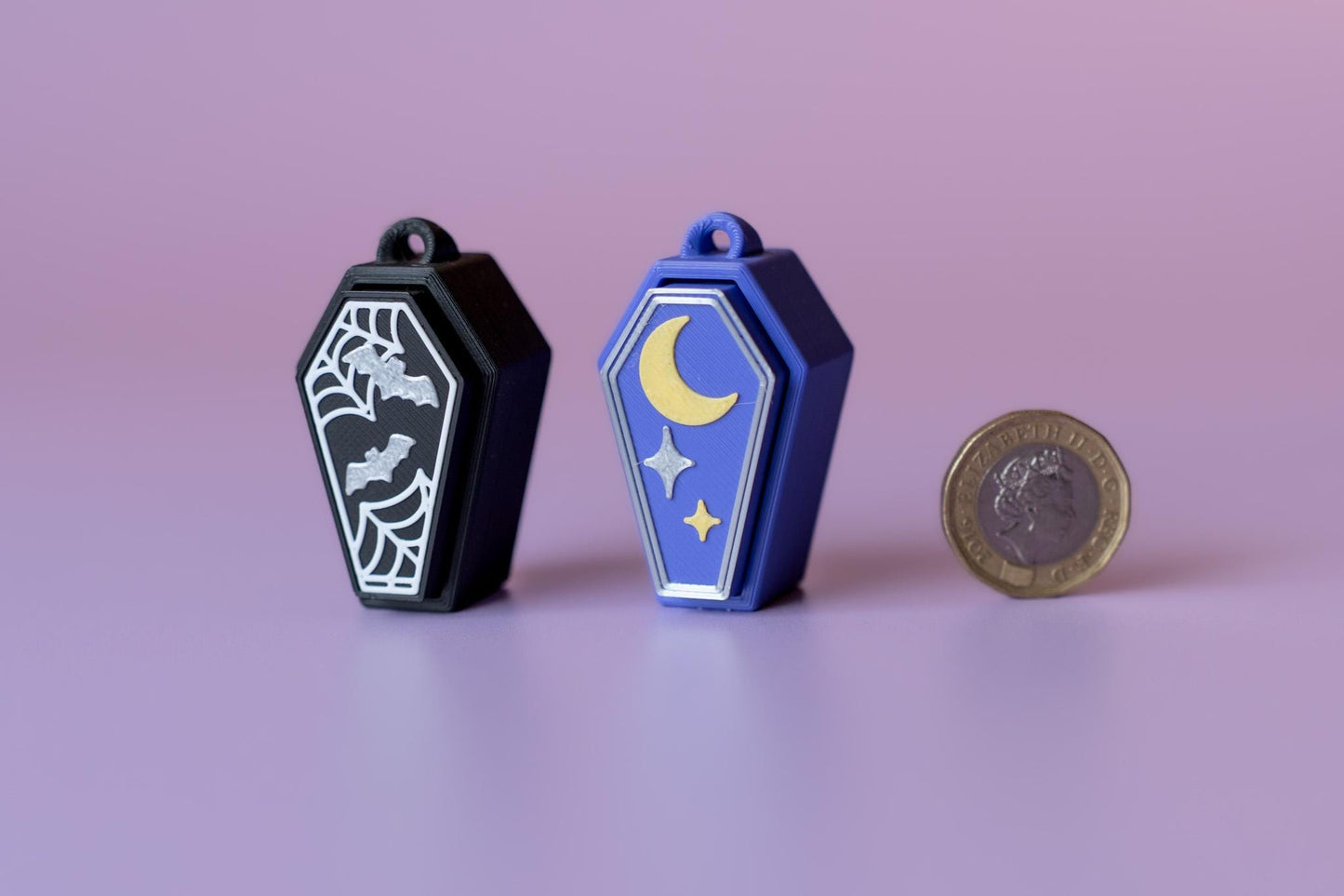 Coffin Spooky Halloween Fidget Clickers with Wrist Strap or Keychain