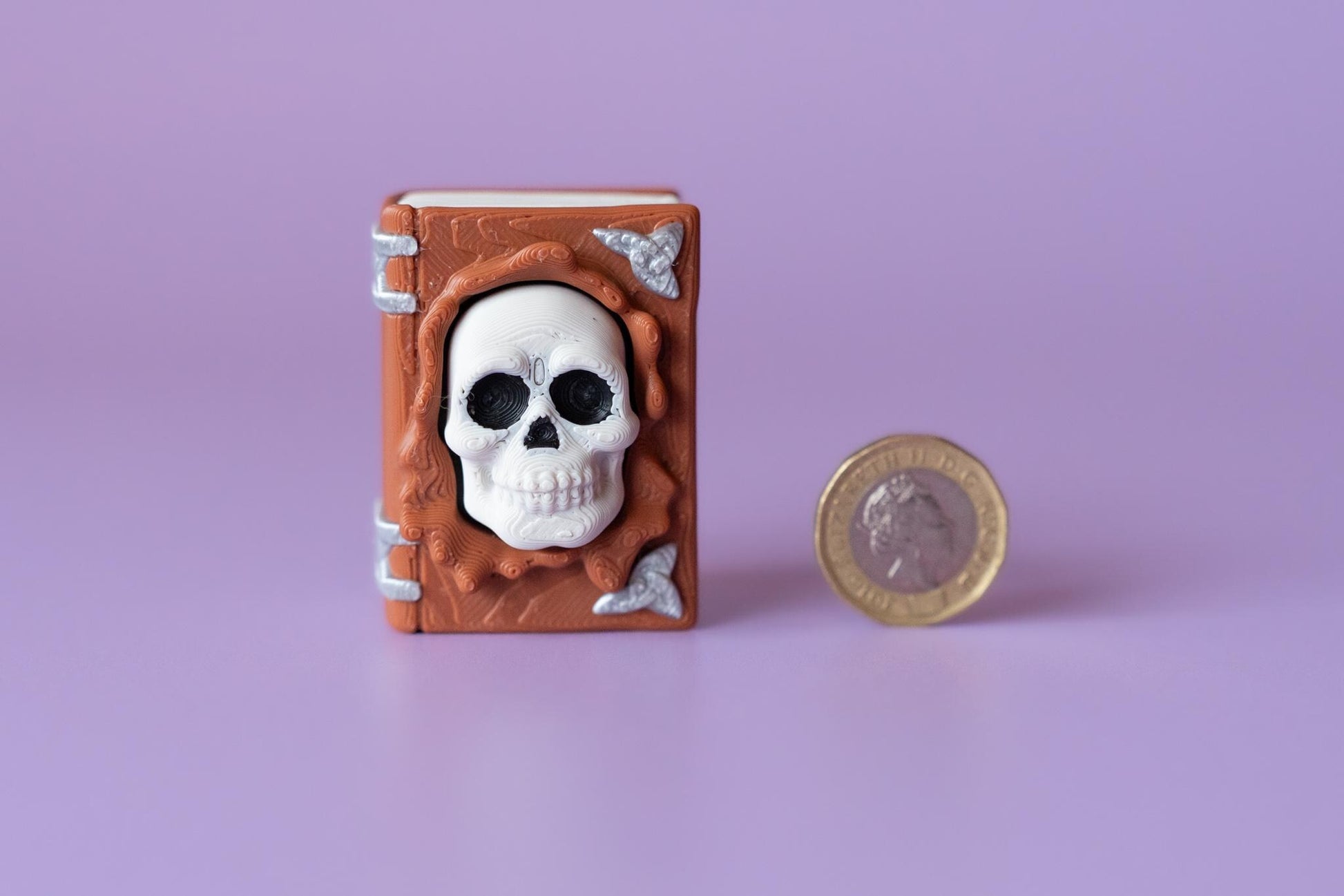 Spellbook with Skull Face Spooky Halloween Fidget Clicker with Wrist Strap or Keychain