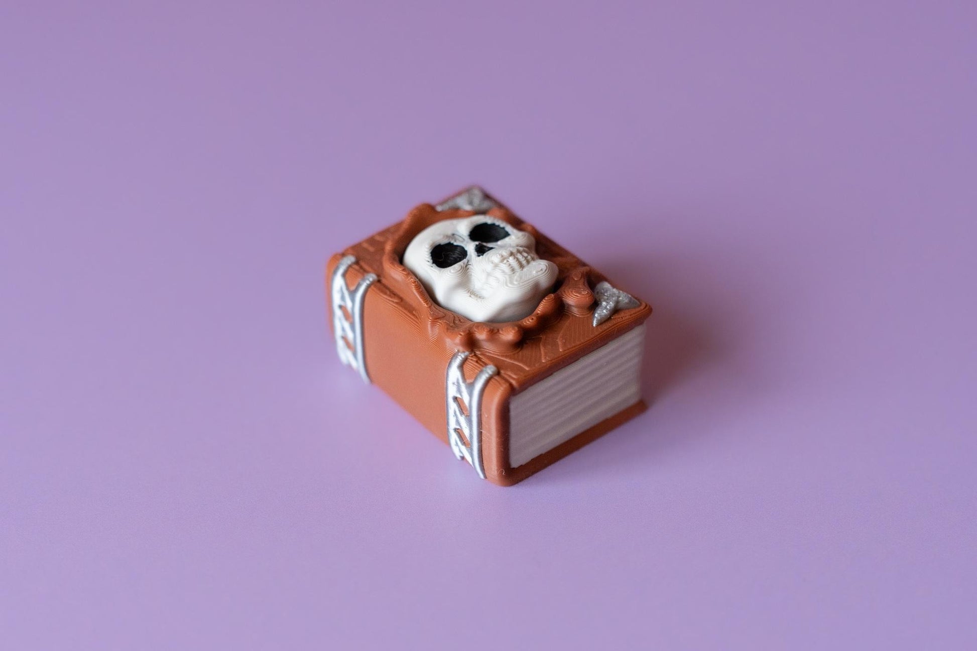 Spellbook with Skull Face Spooky Halloween Fidget Clicker with Wrist Strap or Keychain