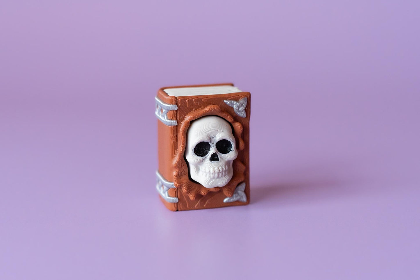 Spellbook with Skull Face Spooky Halloween Fidget Clicker with Wrist Strap or Keychain
