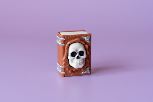 Spellbook with Skull Face Spooky Halloween Fidget Clicker with Wrist Strap or Keychain