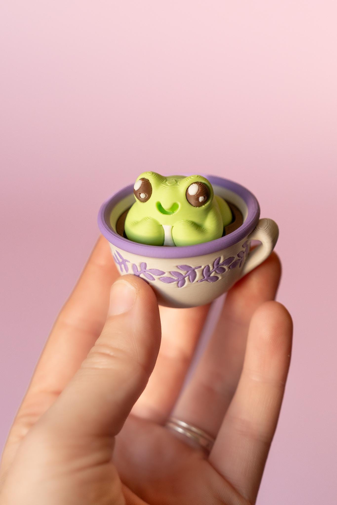 Frog in Teacup Fidget Clicker with Wrist Strap or Keychain
