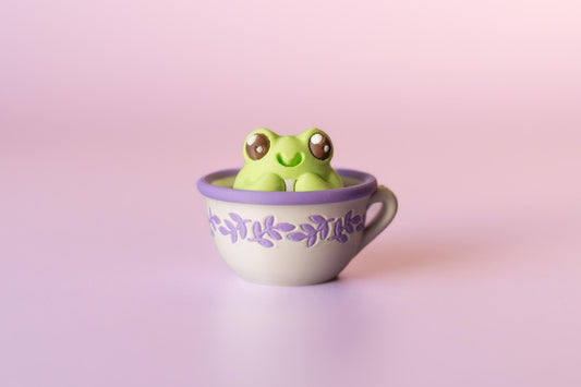 Frog in Teacup Fidget Clicker with Wrist Strap or Keychain