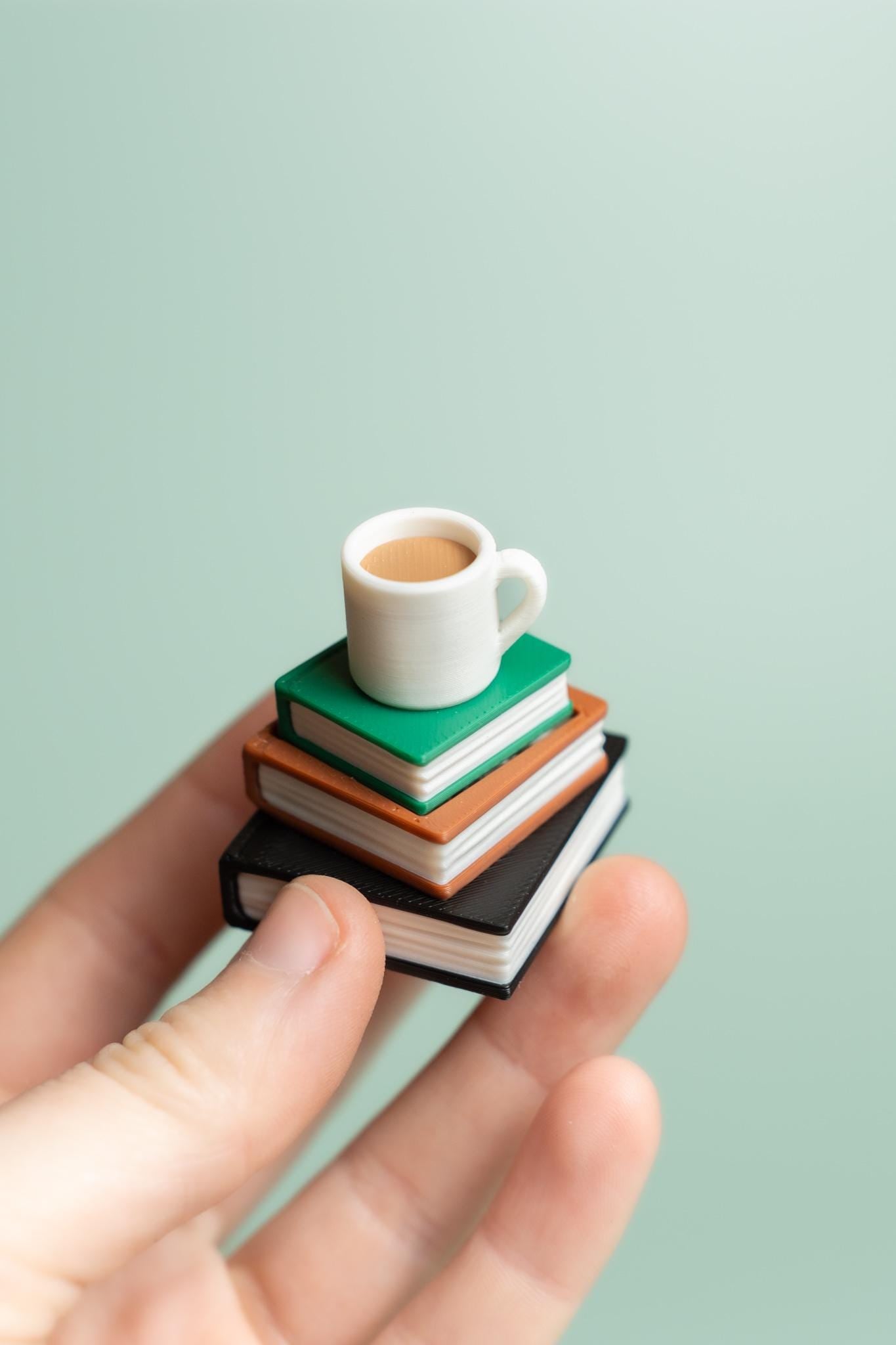 Stack of Books with Mug Fidget Clicker with Wrist Strap or Keychain