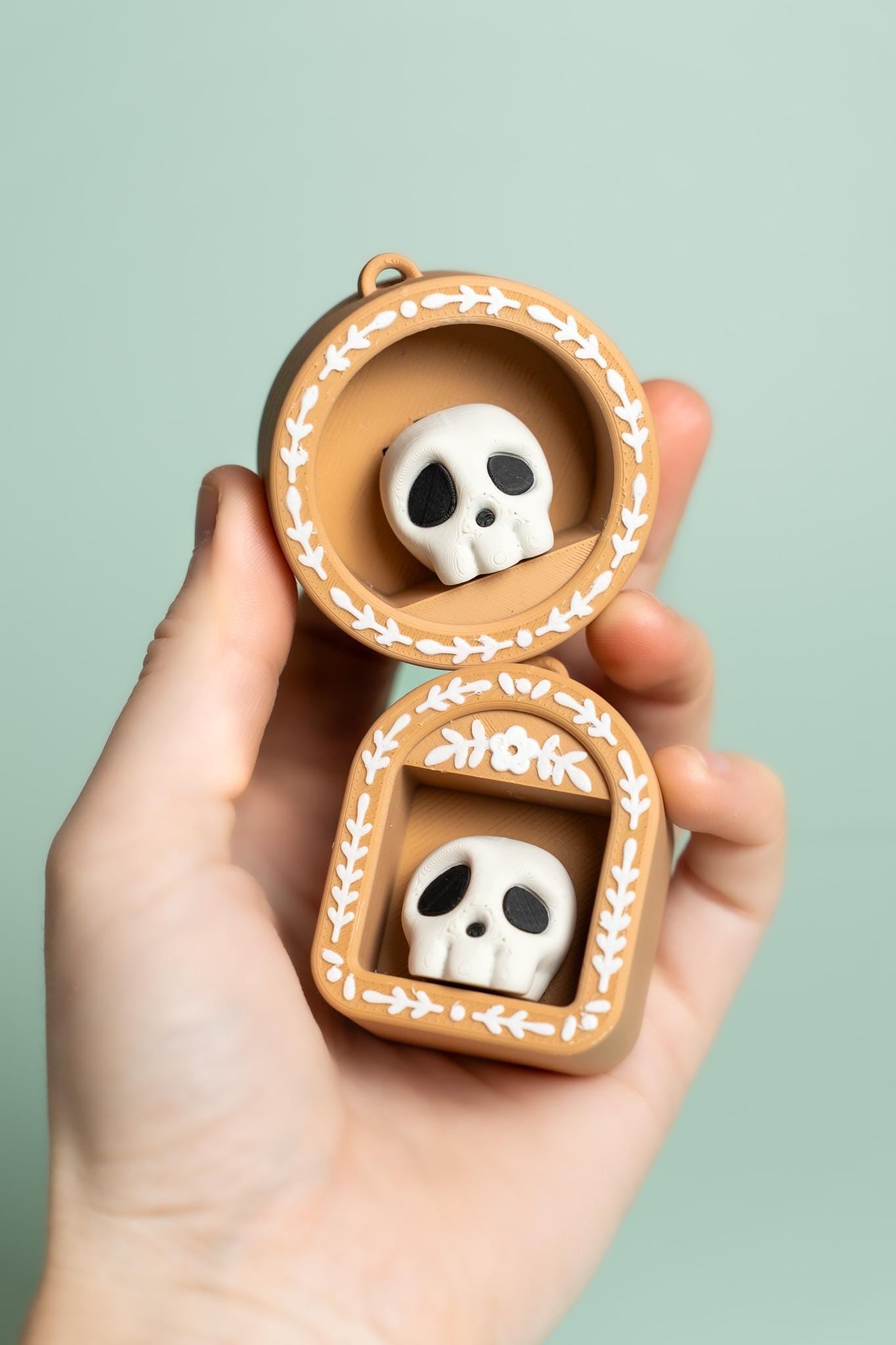 Mini Book Nook with Skull Feature Fidget Clicker with Wrist Strap or Keychain