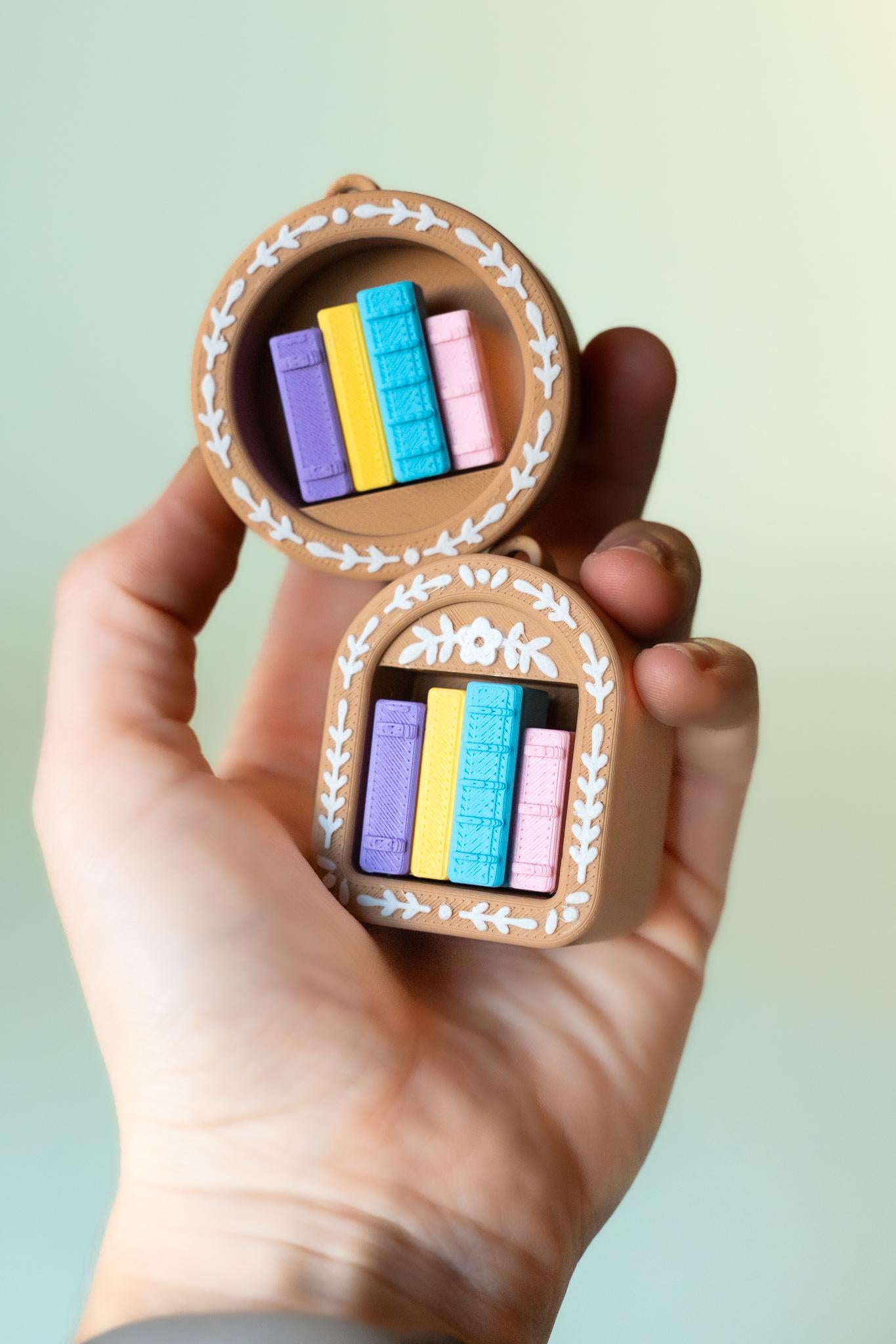 Mini Book Nook with Books Feature Fidget Clicker with Wrist Strap or Keychain