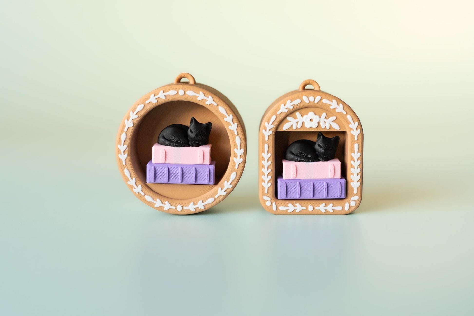 Mini Book Nook with Stack of Books & Cat Fidget Clicker with Wrist Strap or Keychain
