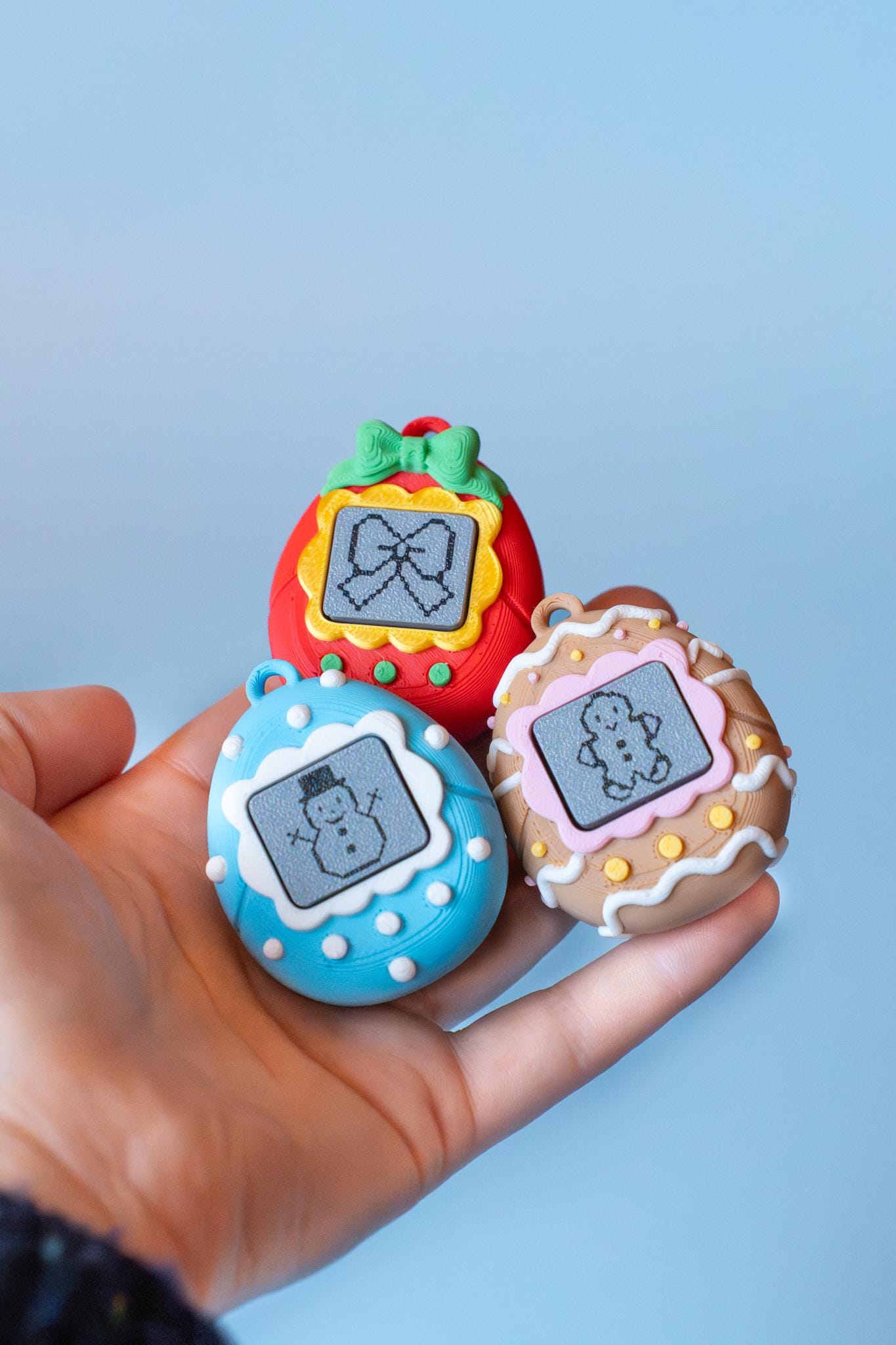 90's Virtual Pet "V-Pet" Fidget Clickers with Wrist Strap or Keychain (Festive Series)