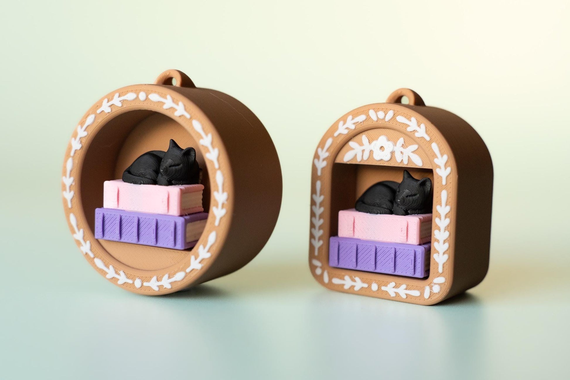 Mini Book Nook with Stack of Books & Cat Fidget Clicker with Wrist Strap or Keychain