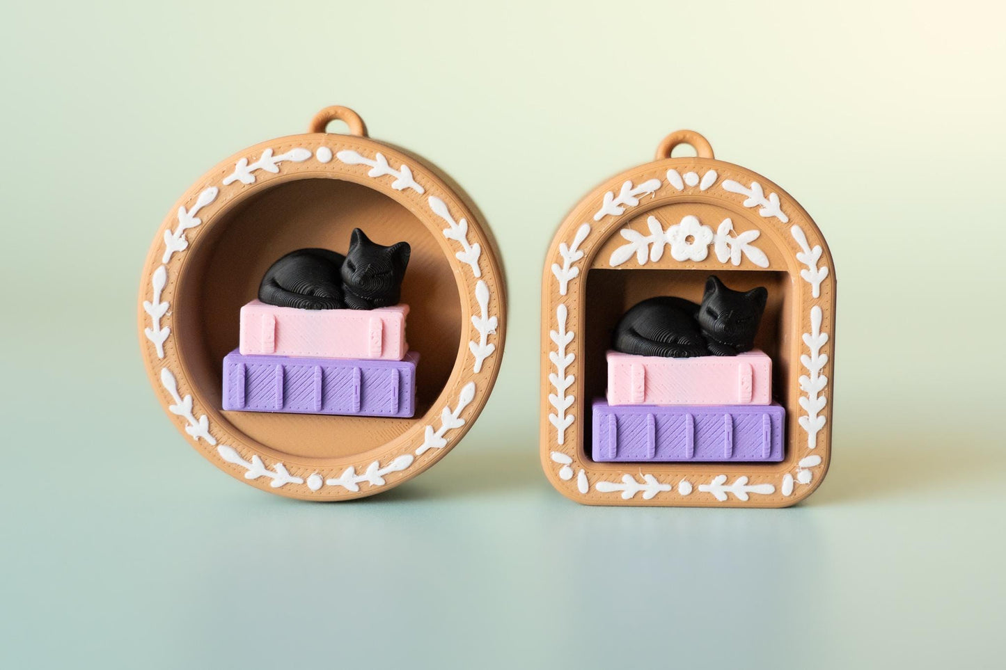 Mini Book Nook with Stack of Books & Cat Fidget Clicker with Wrist Strap or Keychain