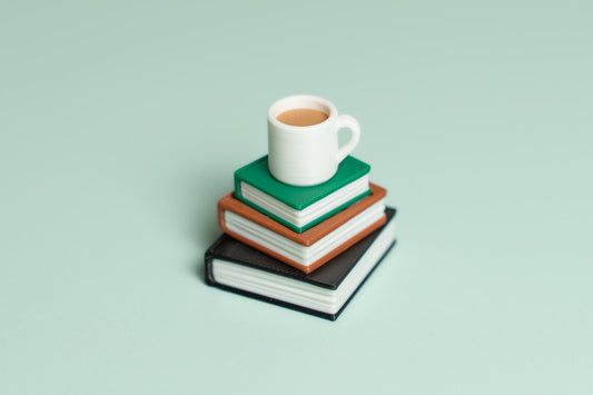 Stack of Books with Mug Fidget Clicker with Wrist Strap or Keychain