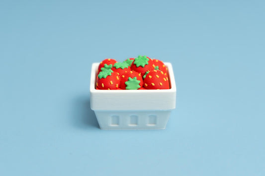 Punnet of Strawberries Fidget Clicker with Wrist Strap or Keychain