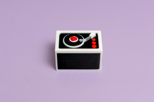 Vinyl Record Box with Hearts Valentines Fidget Clicker with Keychain or Wrist Strap