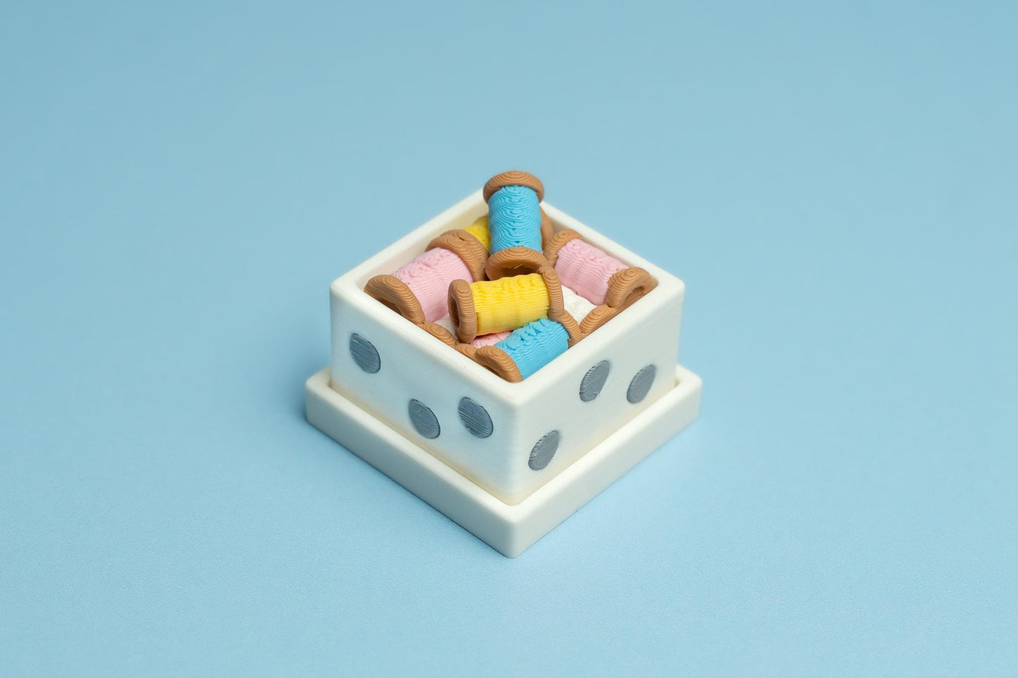 Sewing Box Filled with Spools of Thread Fidget Clicker with Wrist Strap or Keychain