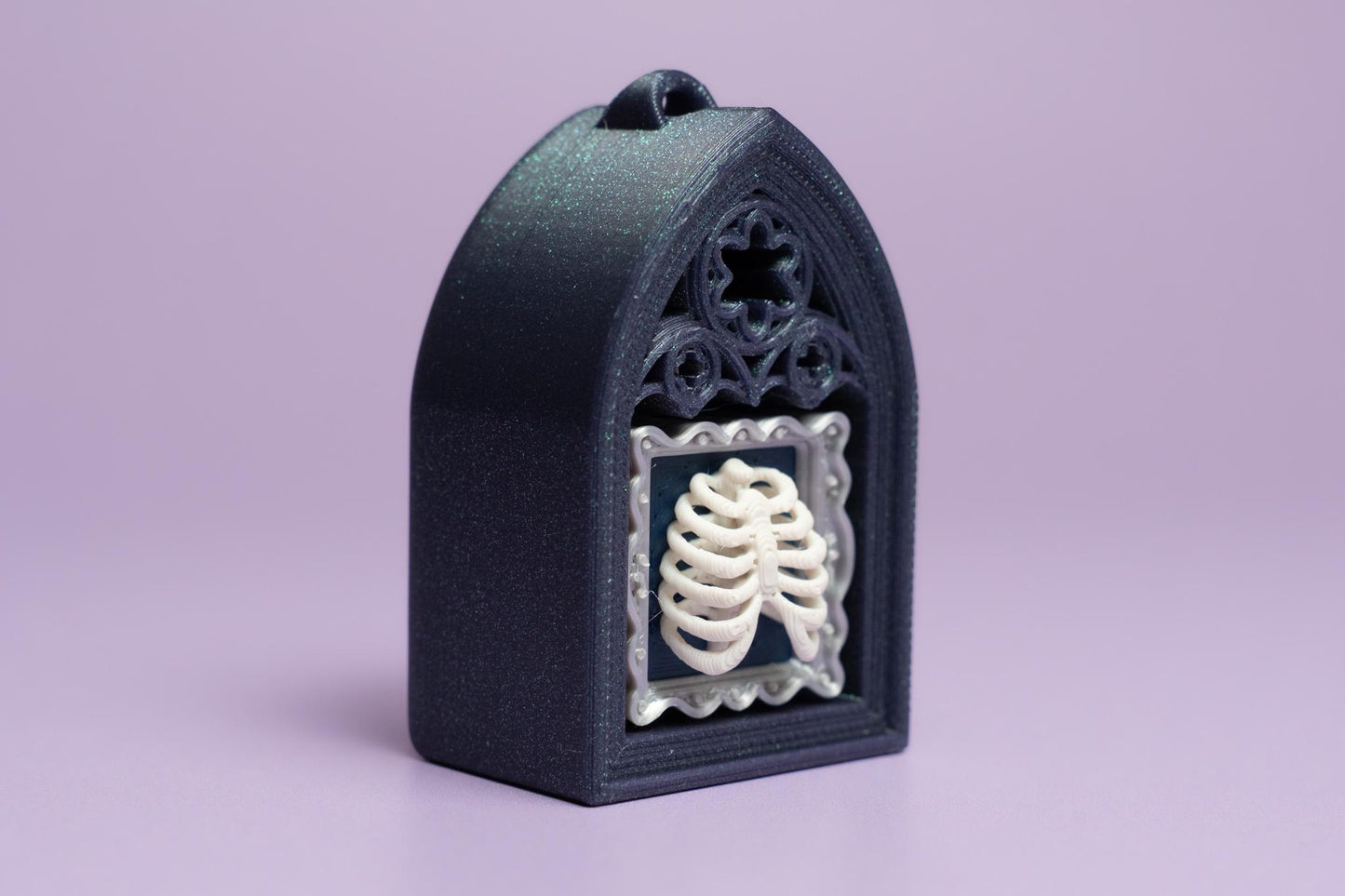 Gothic Style Mini Book Nook with Ribcage Photo Fidget Clicker with Wrist Strap or Keychain