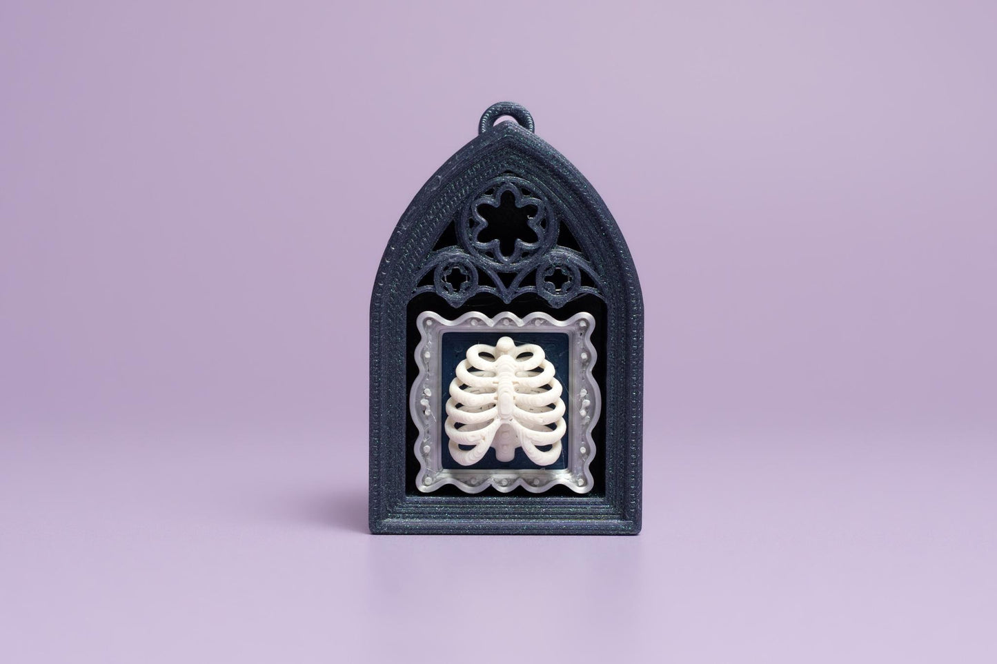 Gothic Style Mini Book Nook with Ribcage Photo Fidget Clicker with Wrist Strap or Keychain