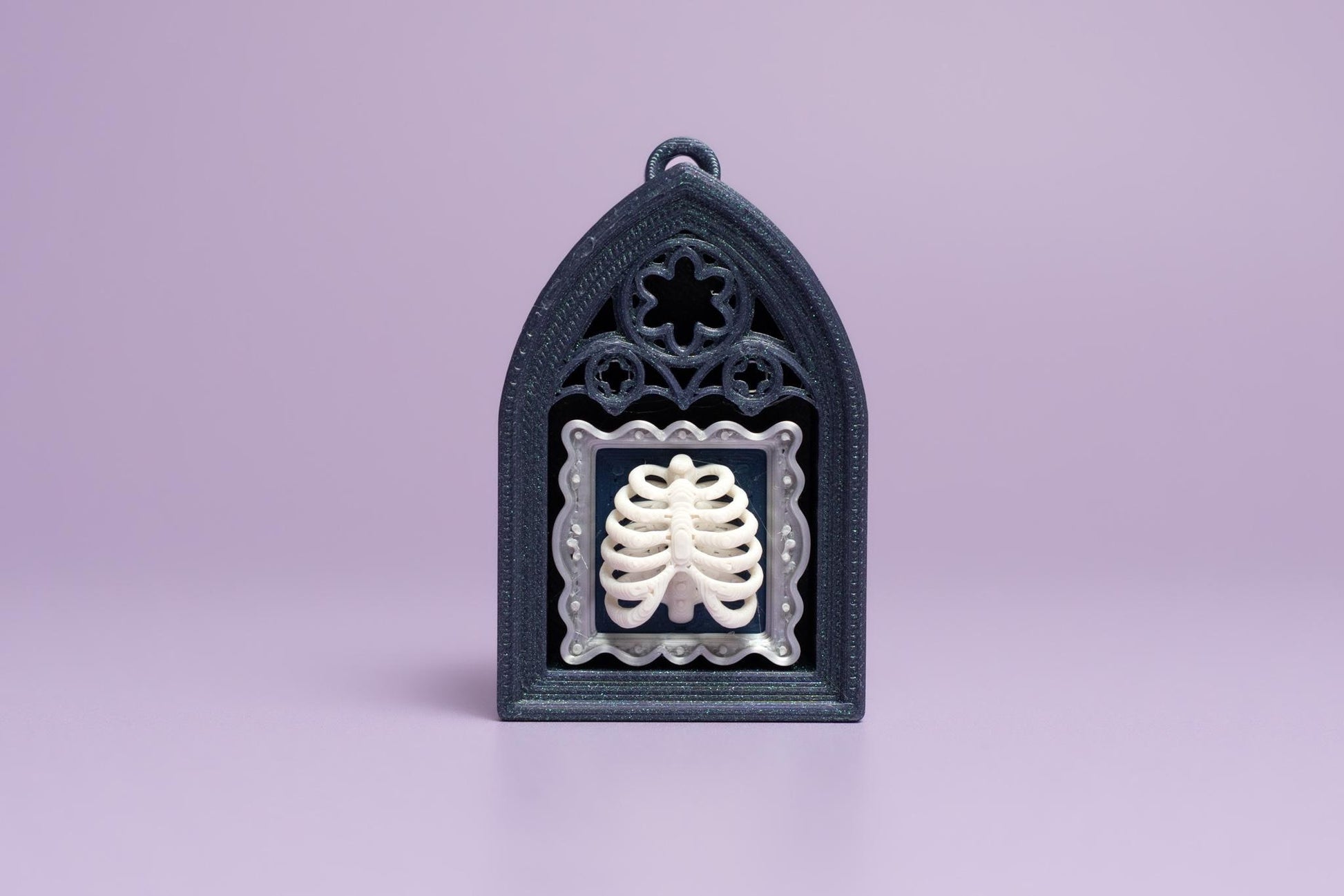 Gothic Style Mini Book Nook with Ribcage Photo Fidget Clicker with Wrist Strap or Keychain