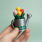 Watering Can Filled with Tulips Fidget Clicker with Wrist Strap or Keychain
