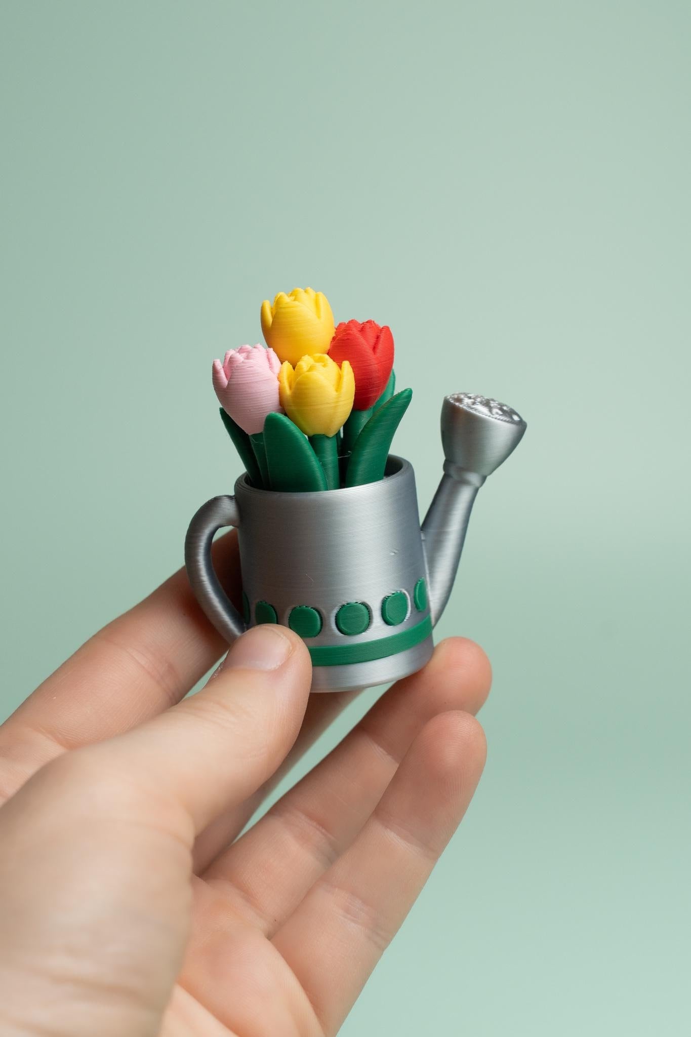 Watering Can Filled with Tulips Fidget Clicker with Wrist Strap or Keychain
