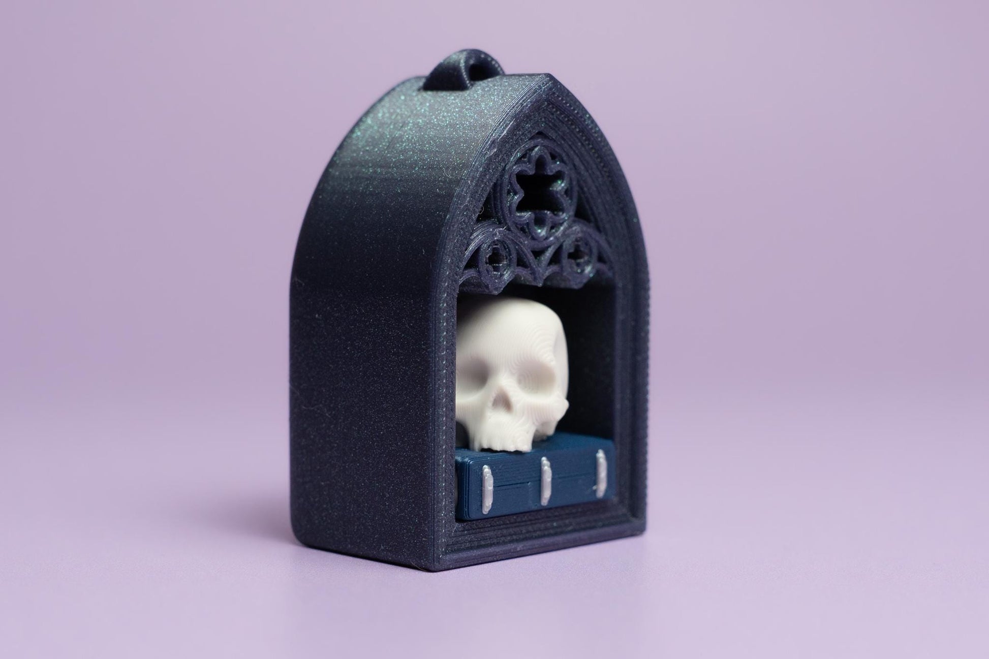 Gothic Style Mini Book Nook with Skull on Book Fidget Clicker with Wrist Strap or Keychain