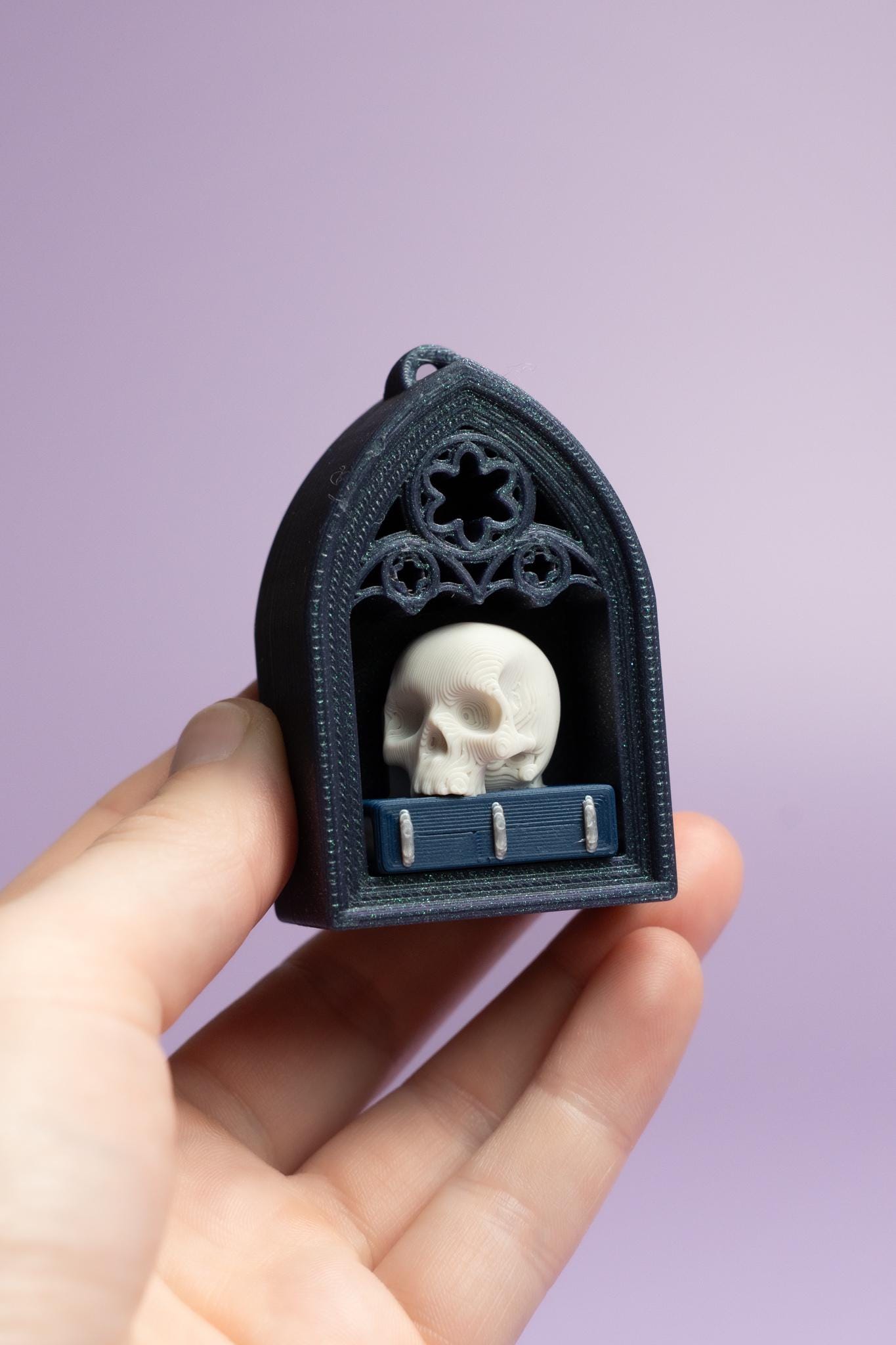 Gothic Style Mini Book Nook with Skull on Book Fidget Clicker with Wrist Strap or Keychain