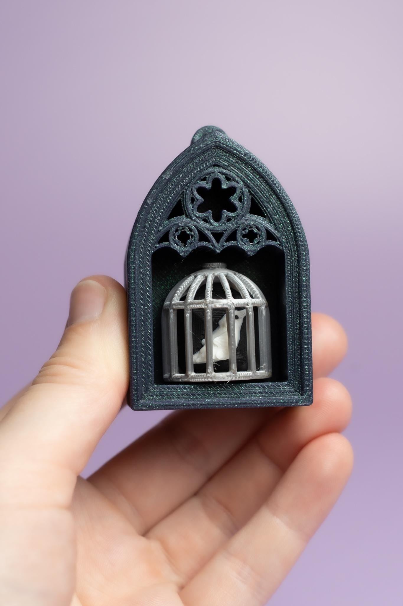 Gothic Style Mini Book Nook with Ribcage Photo Fidget Clicker with Wrist Strap or Keychain