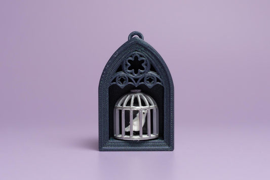 Gothic Style Mini Book Nook with Ribcage Photo Fidget Clicker with Wrist Strap or Keychain
