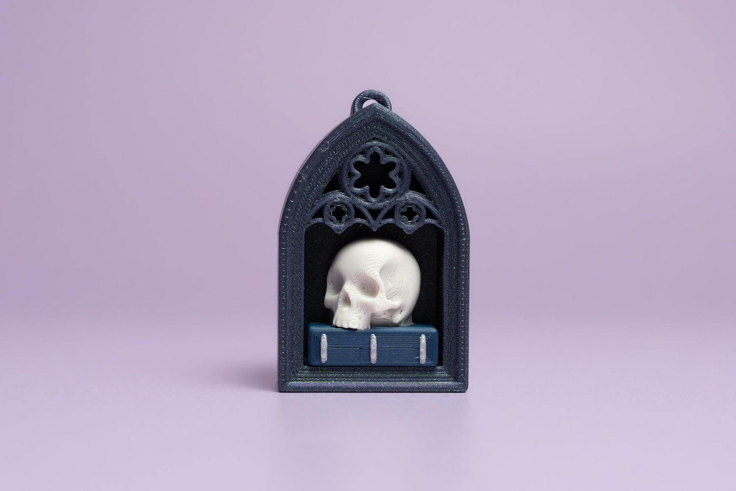 Gothic Style Mini Book Nook with Skull on Book Fidget Clicker with Wrist Strap or Keychain