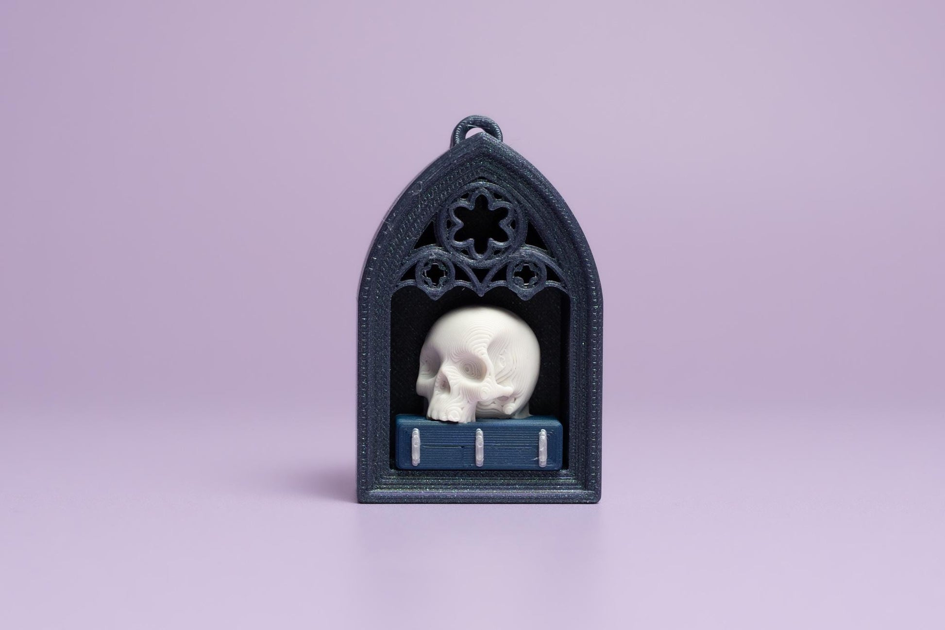 Gothic Style Mini Book Nook with Skull on Book Fidget Clicker with Wrist Strap or Keychain