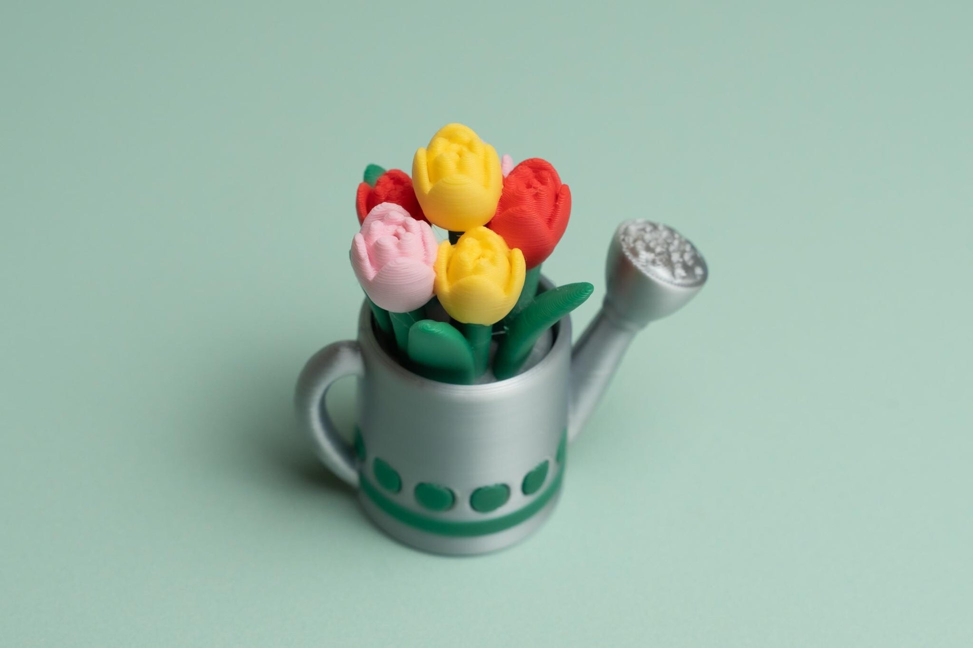 Watering Can Filled with Tulips Fidget Clicker with Wrist Strap or Keychain