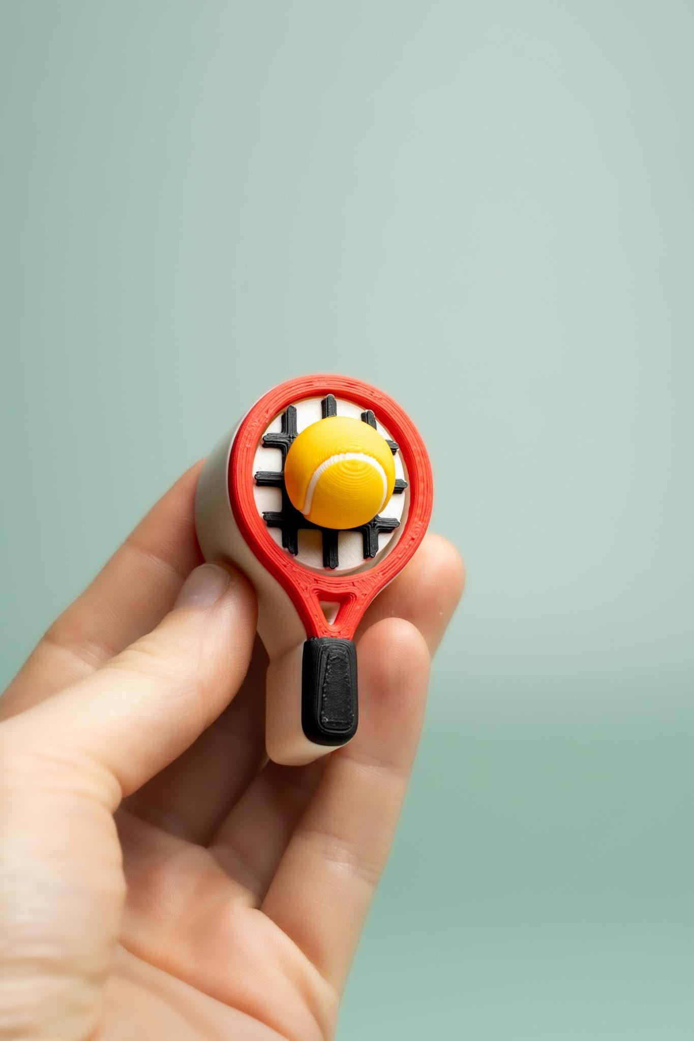 Tennis Racket & Tennis Ball Fidget Clicker with Wrist Strap or Keychain