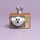 Retro Haunted TV Spooky Halloween Fidget Clicker with Wrist Strap or Keychain