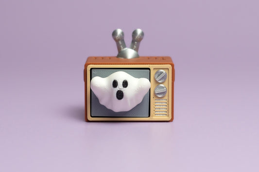 Retro Haunted TV Spooky Halloween Fidget Clicker with Wrist Strap or Keychain