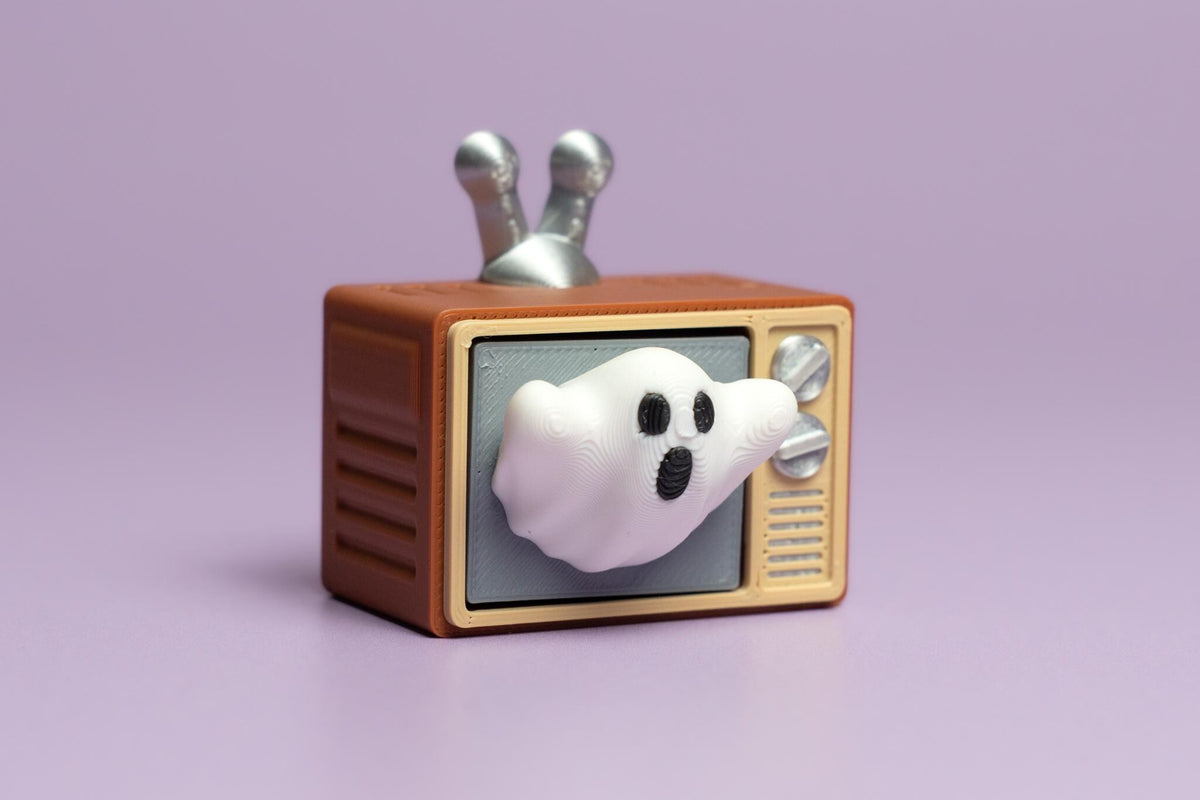 Retro Haunted TV Spooky Halloween Fidget Clicker with Wrist Strap or Keychain