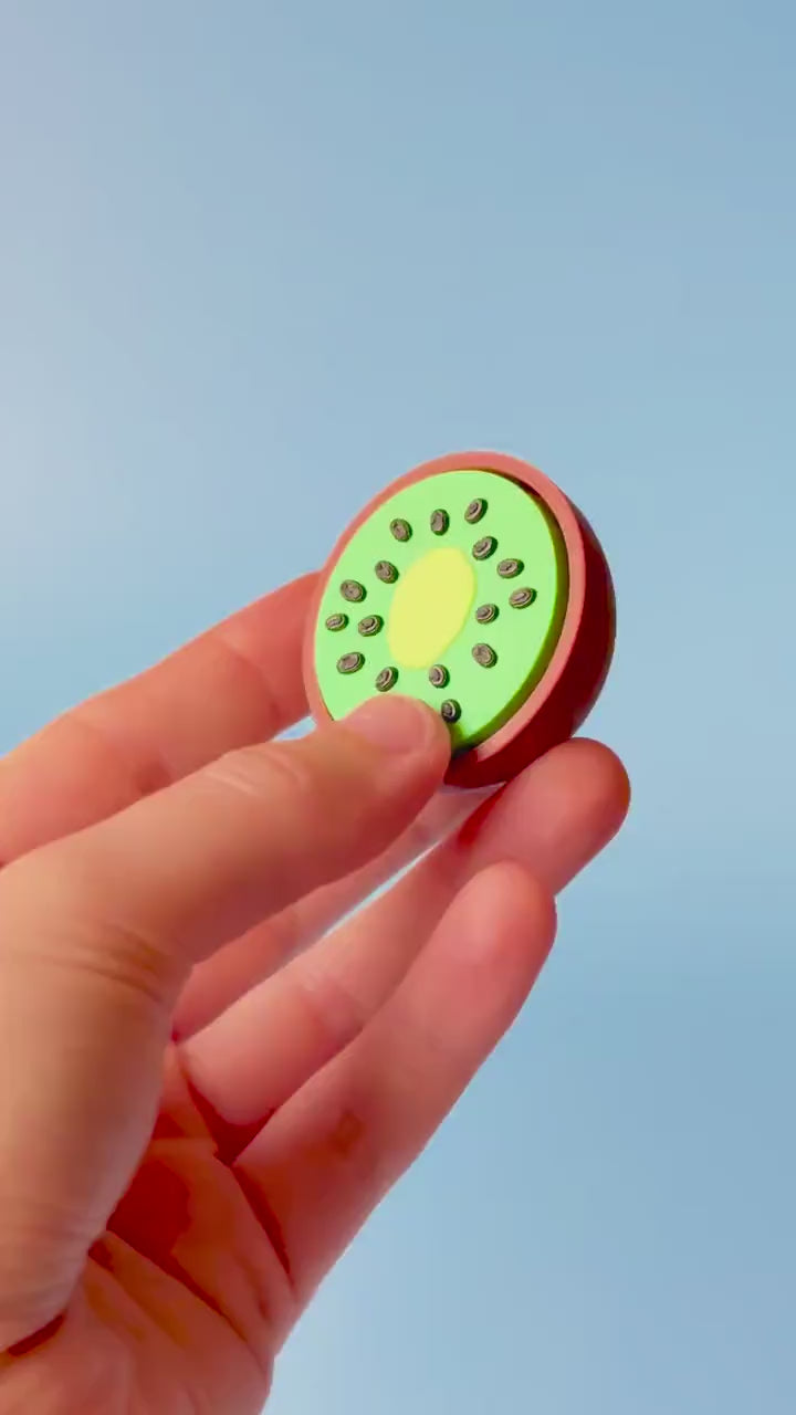 Kiwi Fruit Textured Fidget Clicker with Wrist Strap or Keychain