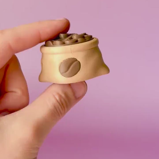 Sack of Coffee Beans Fidget Clicker with Wrist Strap or Keychain