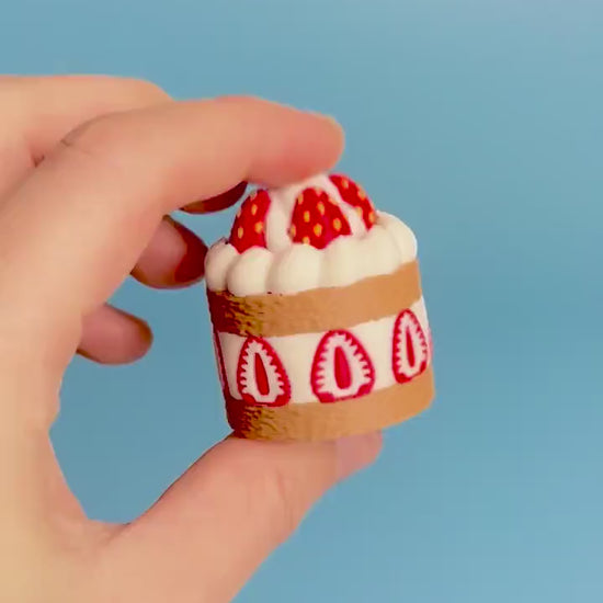 Strawberry Slice Cake Fidget Clicker with Wrist Strap or Keychain