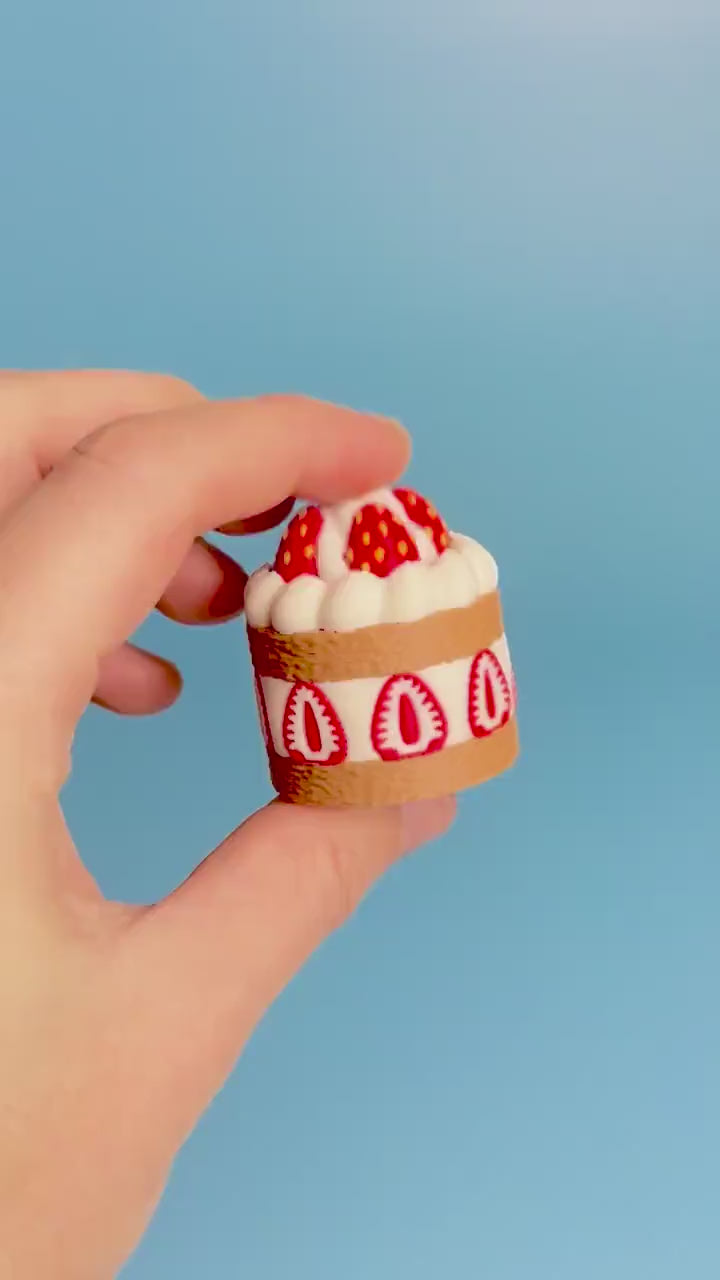 Strawberry Slice Cake Fidget Clicker with Wrist Strap or Keychain