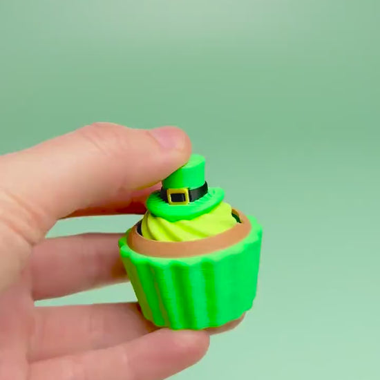 Leprechaun Hat Topped Cupcake St Patrick's Day Fidget Clicker with Wrist Strap or Keychain