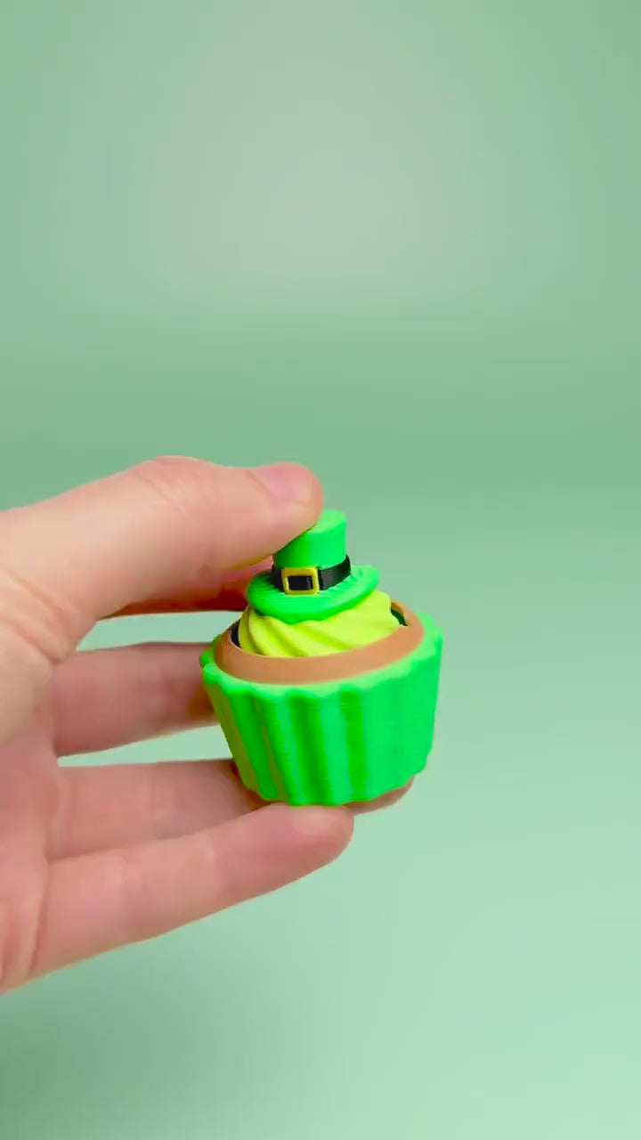 Leprechaun Hat Topped Cupcake St Patrick's Day Fidget Clicker with Wrist Strap or Keychain
