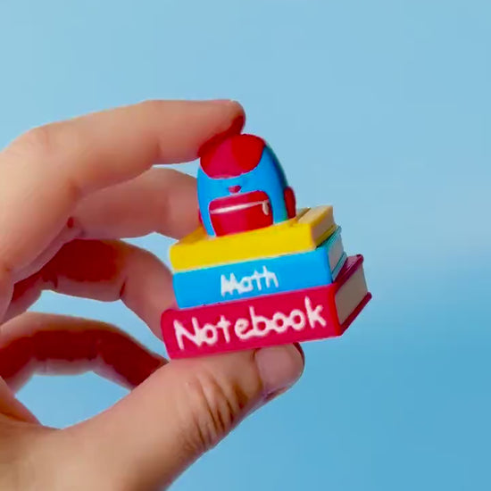 Stack of Books with Backpack Back to School Fidget Clicker with Wrist Strap or Keychain